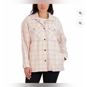 HFX Womens Relaxed Fit Front Snap Cozy Shirt Jacket Pink Size Small
